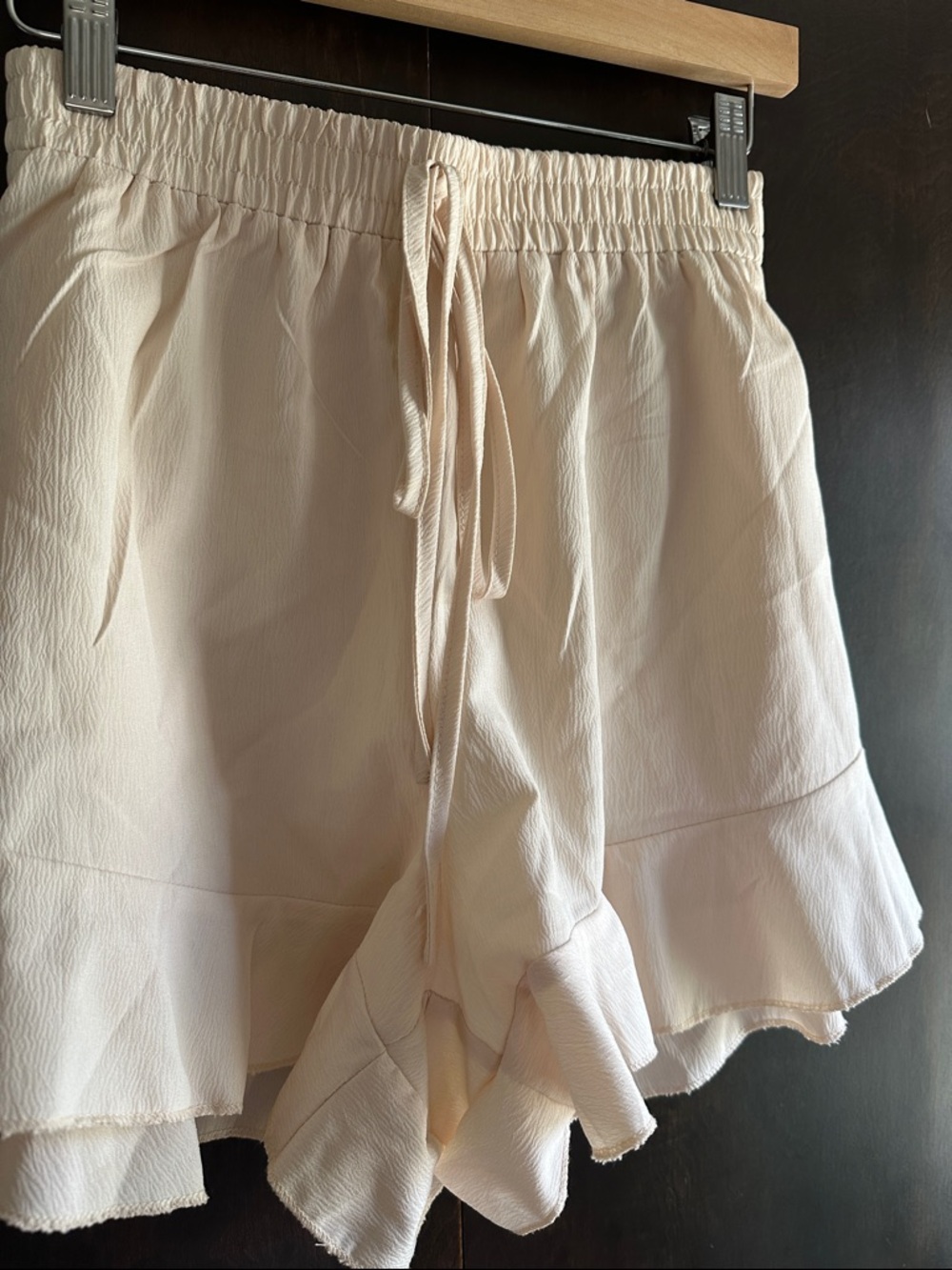 Cream Ruffle-Hem Shorts with Drawstring Waist - Picture 3 of 3